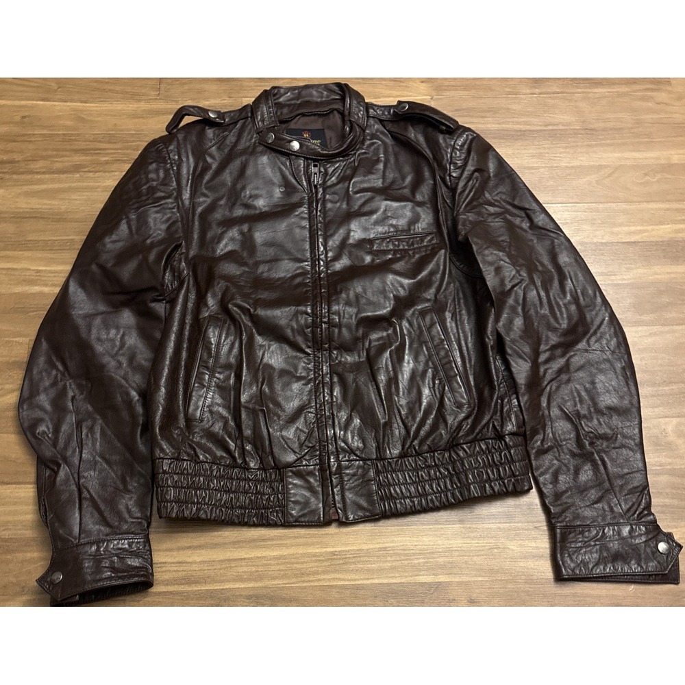 The Rossano Collection Vintage Brown Leather Bomber Jacket Mens Size 44